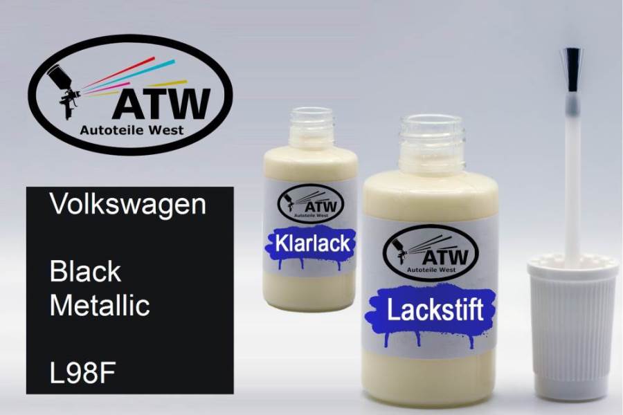 Volkswagen, Black Metallic, L98F: 20ml Lackstift + 20ml Klarlack - Set, von ATW Autoteile West.